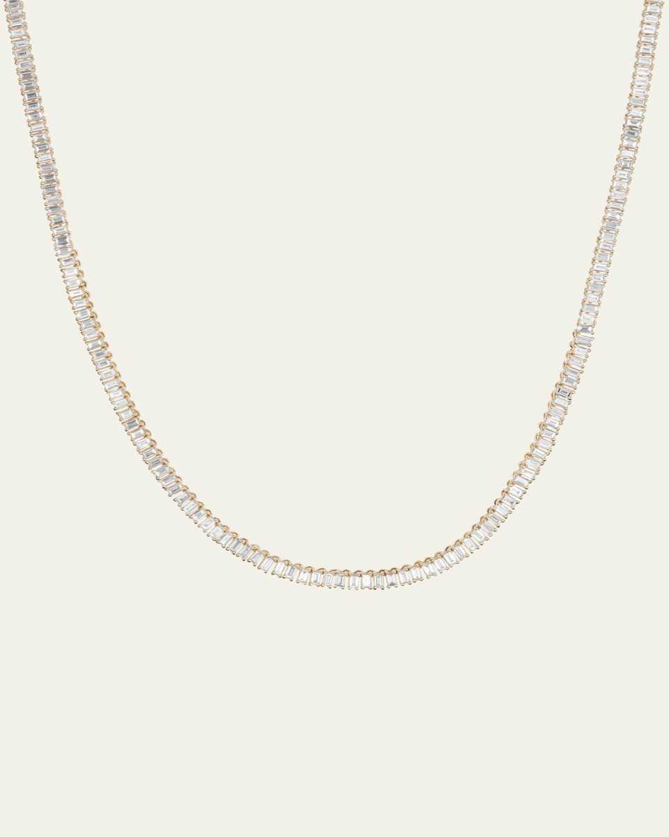 14K Yellow Gold Vertical Diamond Baguette Tennis Necklace